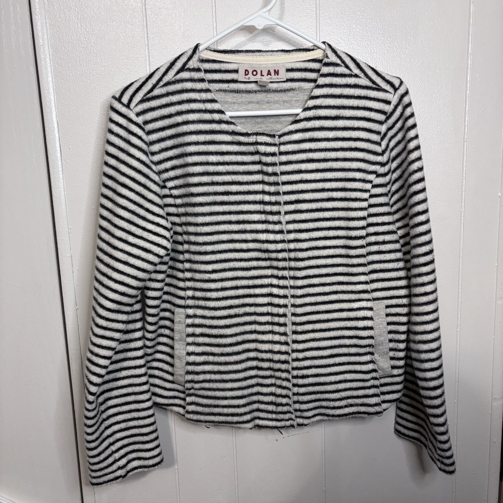 Dolan Left Coast Anthropologie Jacket Women's Black Ivory Striped Full Zip Mediu - Picture 1 of 8
